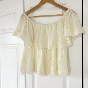 American Eagle Cream Off-Shoulder Lace Eyelet Peasant Top Women’s Size Medium